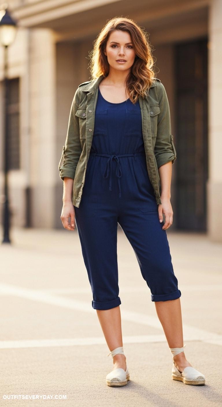 casual outfits for women Chic jumpsuit with a utility jacket and espadrilles