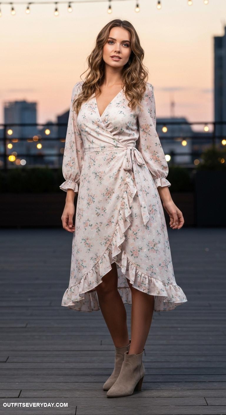 going out outfits Elegant wrap dress with ankle boots