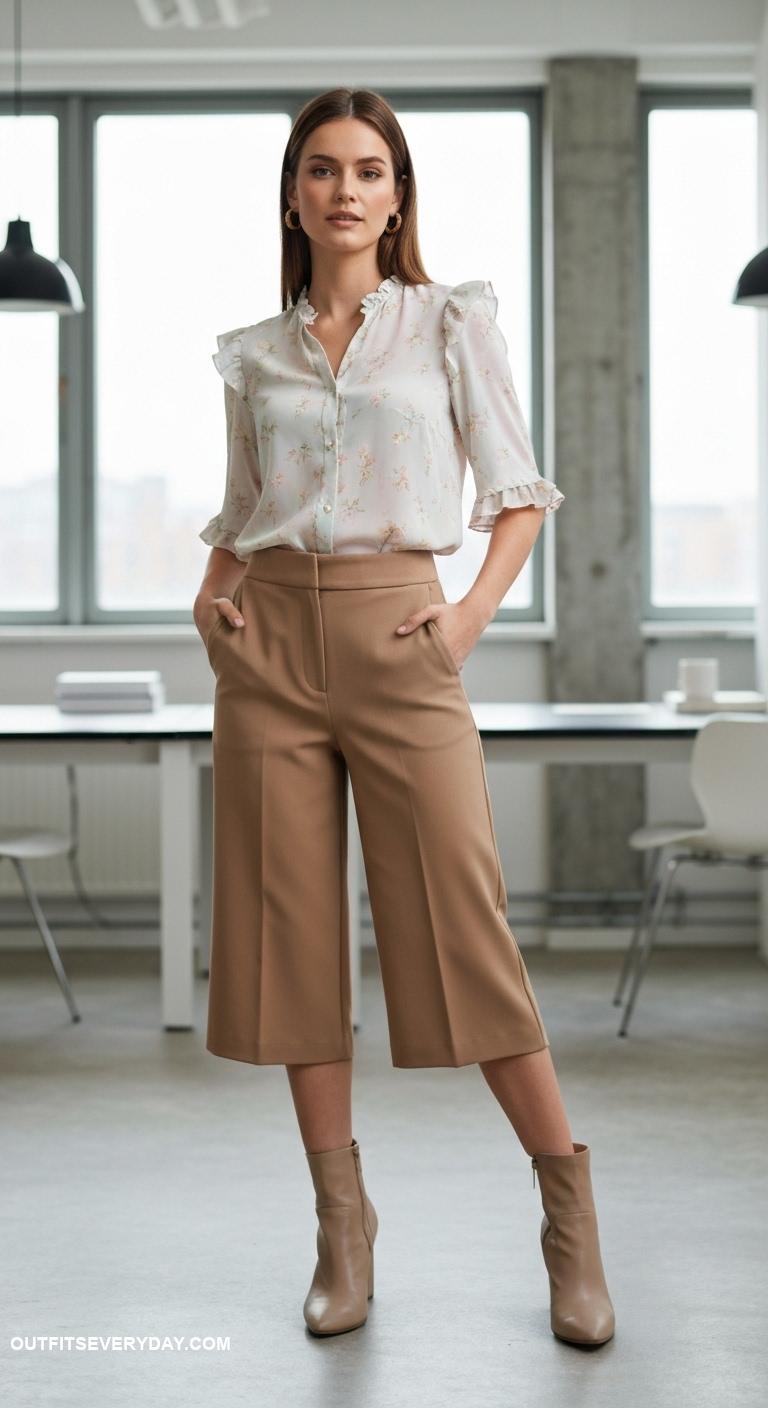 stylish work outfits Culottes with a tucked in blouse