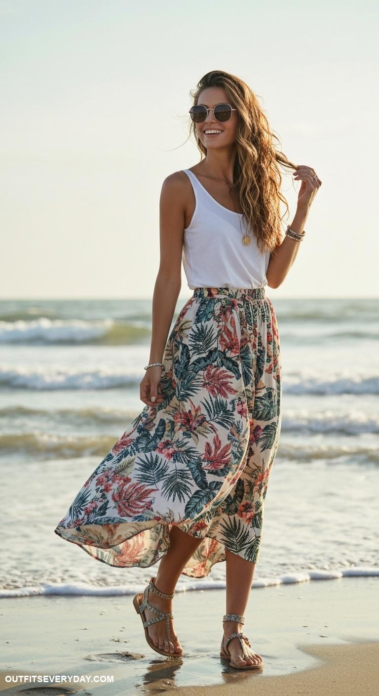 vacation outfits Breezy maxi skirt with tank top
