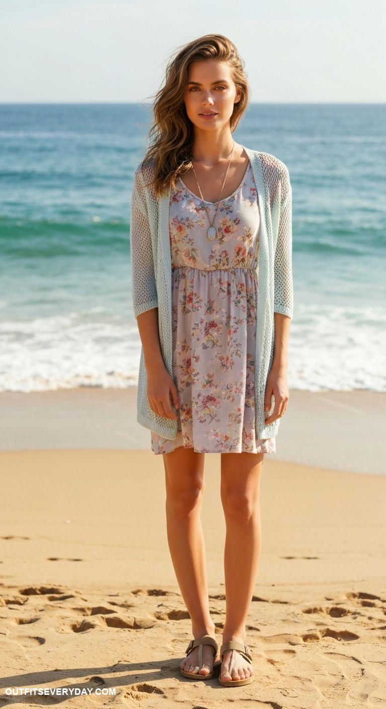 vacation outfits Lightweight cardigan over casual dress