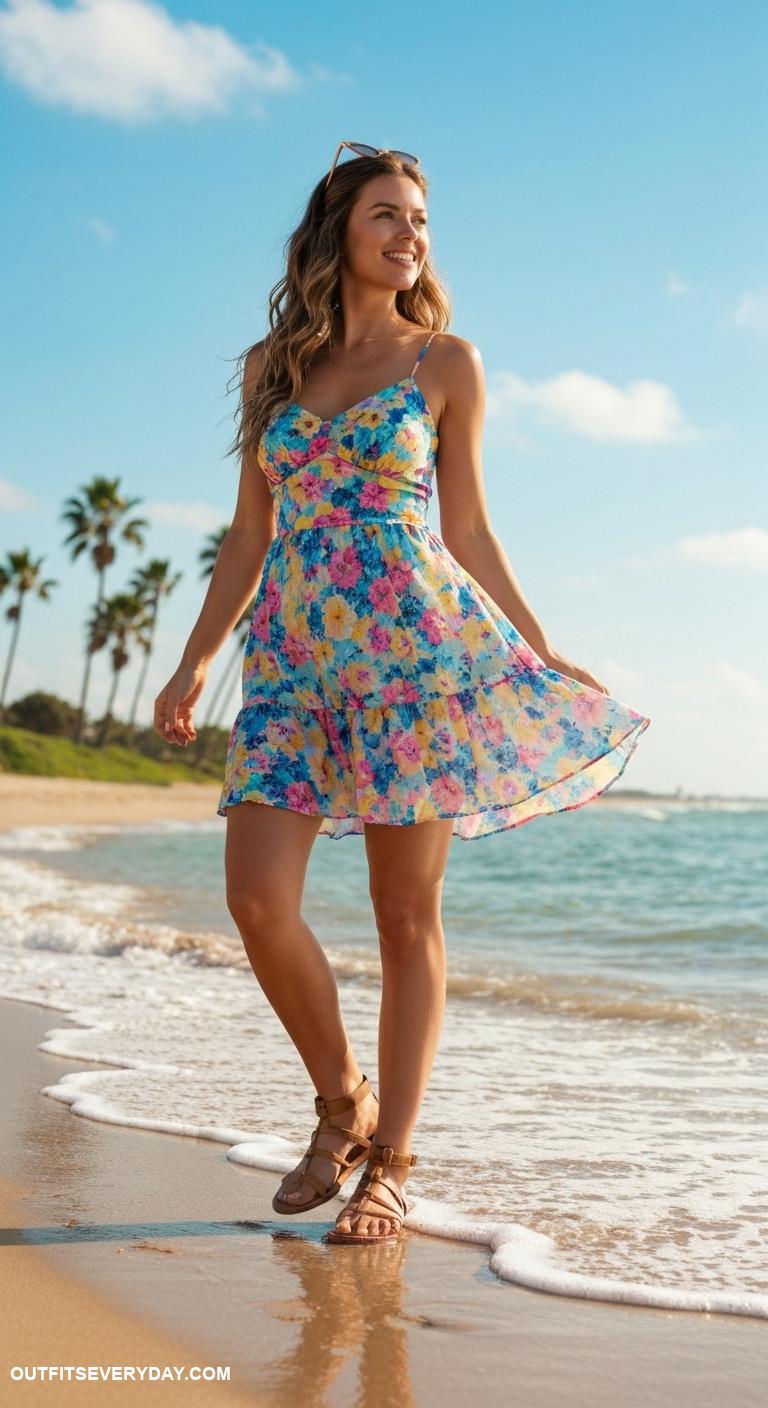 vacation outfits Lightweight sundress and sandals