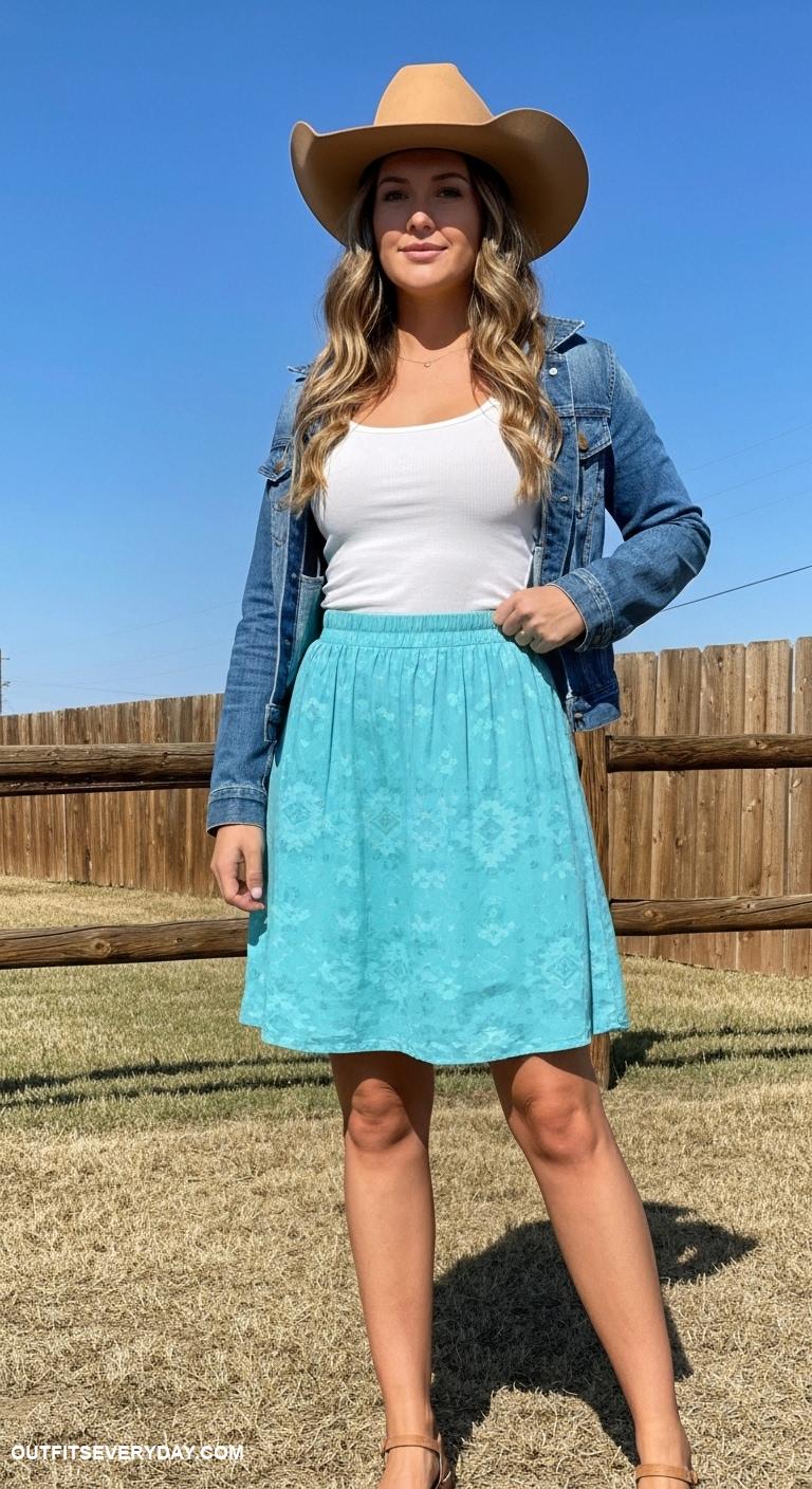 western outfits women Luon skirt with cowboy hat