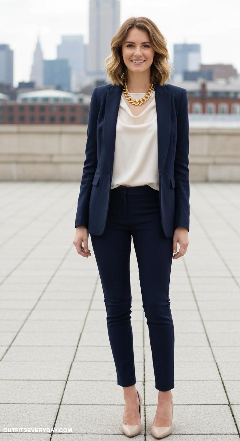 gold necklace outfits Match a chunky gold necklace with a tailored blazer and silk blouse