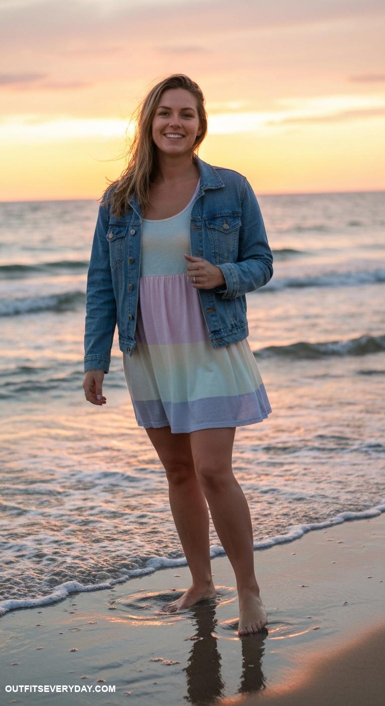 beach outfits Casual tank dress layered with a denim jacket for sunset