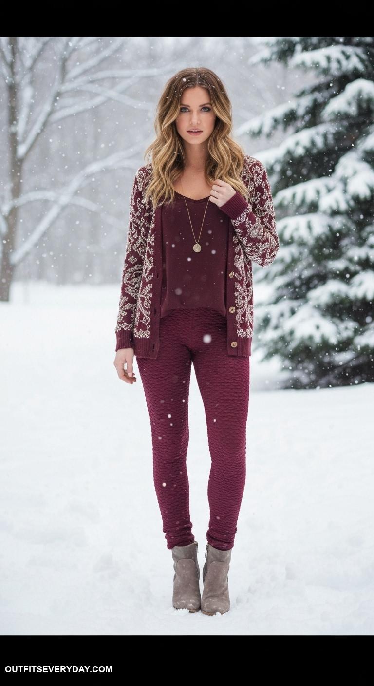 winter leggings outfit Combine with an embellished cardigan and ankle booties