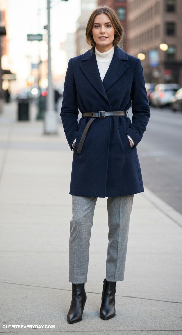 wool coat outfits Pair a tailored wool coat with high waist trousers and ankle boots