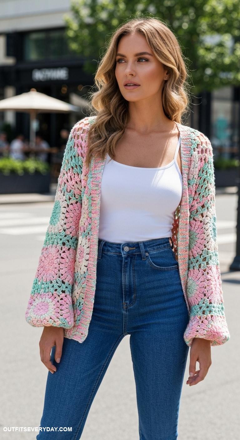 cardigan crochet Cardigan with balloon sleeves for a trendy and fashionable statement