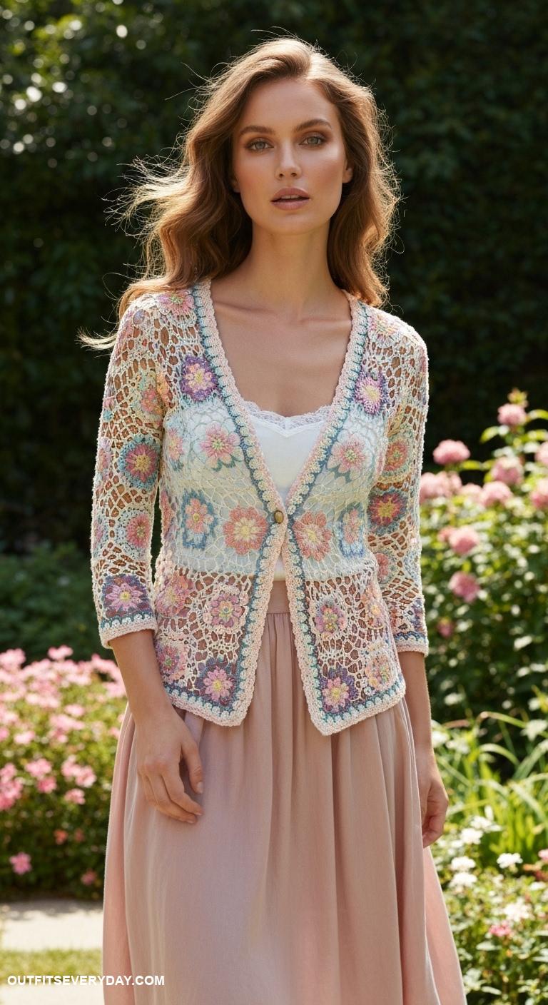 cardigan crochet Lightweight cardigan with floral embroidery for a romantic summer style