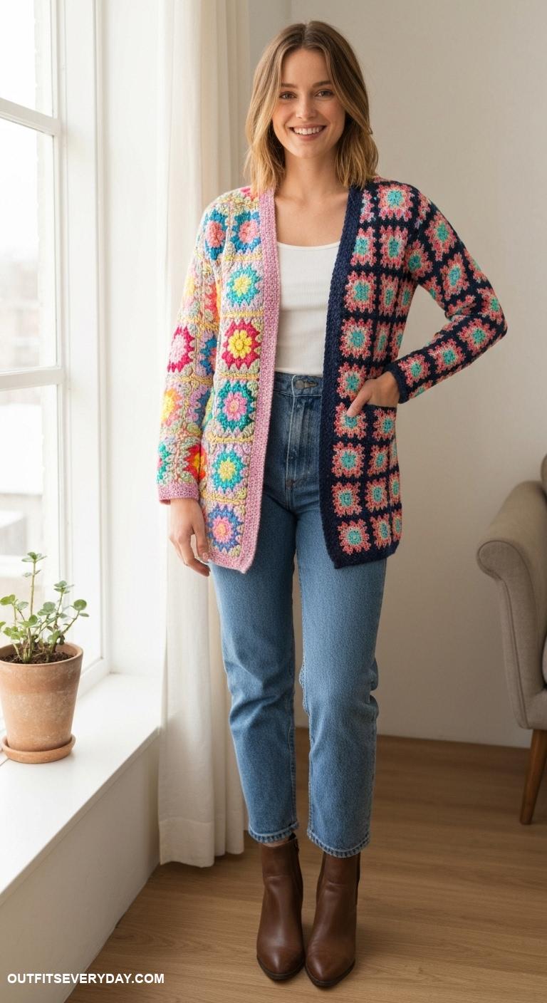 cardigan crochet Reversible cardigan with different patterns on each side for versatility
