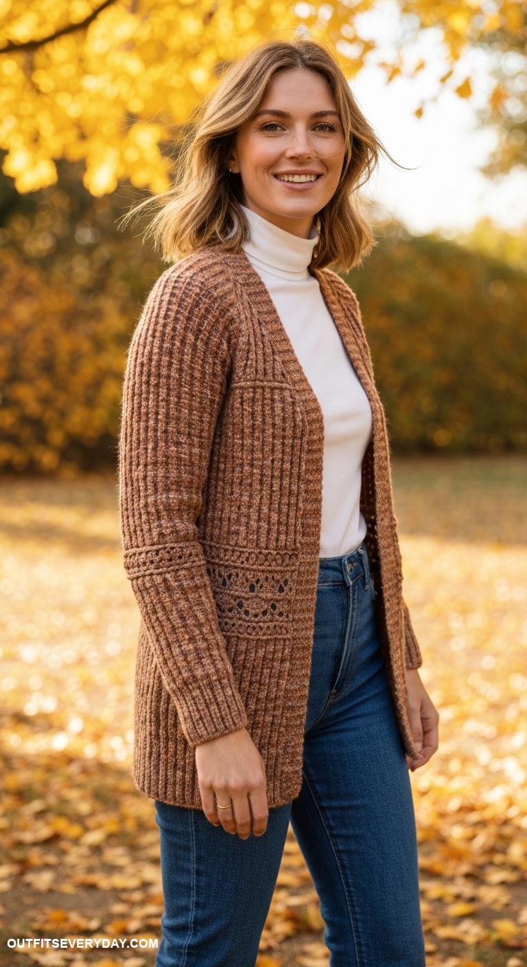 cardigan crochet Textured ribbed cardigan in earth tones for a chic autumn outfit