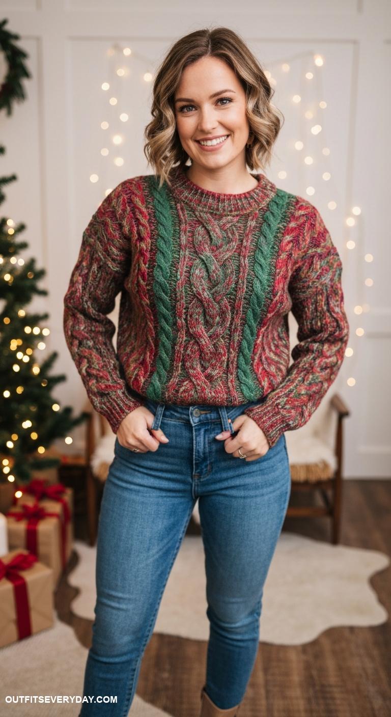 cable knit sweater Multi color cable knit sweater perfect for holiday gatherings