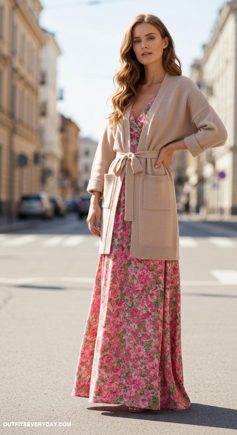 cardigan outfit black women Use a belted cardigan to cinch a maxi dress at the waist