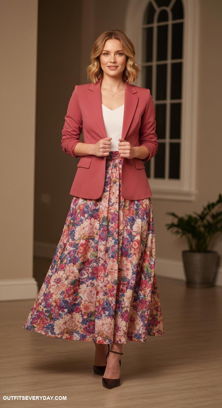 maxi skirt outfit Dress up a maxi skirt with a fitted blazer and heels for work